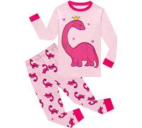 EULLA Pyjamas Girls Dinosaur Pjs Set 2 Long Sleeves Sleepwear Pink 2 Pieces Age 3-4 Years