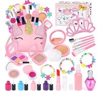EULRGAUS Pretend Makeup for Toddlers, Kids Makeup Kit for Girl, Play Makeup for Little Girls, Toddler Makeup Kit with Unicorn Bag for Little Girls Age 3 4 5 6 7+ Christmas Birthday Gift (Fake Makeup)