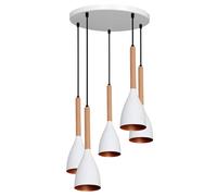Euluna Muza hanging light, 5-bulb, round, white/gold/light wood