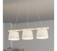 Euluna Sweden hanging light, off-white/white, textile, wood, 3-bulb