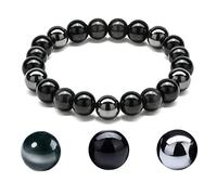 EUMENIDES Cat's Eye Bracelet, CLASS A QUALITY, Cat's Eye And Obsidian Magnet Bracelet, Black, 8MM (7.5")