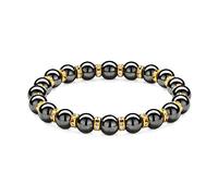 EUMENIDES Magnetic Hematite Bracelet，magnetic bracelet comes with Crystal Sparkle Rhinestones，Eliminate Static Electricity, (Gold Circle+Magnet-8MM)