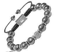 EUMENIDES Magnetic Hematite Bracelet,Magnetic Hematite Bracelets with Silver Zirconia，8MM，Magnet Therapy Bracelets，Eliminate Static Electricity (Platinum Zirconia Stone,8MM)