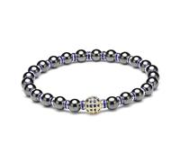EUMENIDES Magnetic Hematite Bracelet with Crystal Sparkle Rhinestones, 6/8/10MM, Eliminates Static Electricity (Blue Rhinestones & Zirkonia - 6MM)