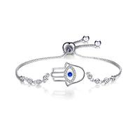 EUMENIDES Silver Bracelet Ladies with Shining 6A Zirkonia Crystal Tennis Bracelet,Adjustable Bracelet (Palms&Devil's Eye-Platinum)