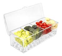 Eummy 4 Condiment Server Organizer with Lid Clear Plastic Box Tray Reusable Chilled Caddy Dispenser Food Grade Fruit Serving Container Condiment Serving Tray for Home Party Fruit Snack (4 Grid)