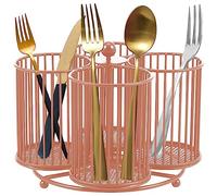Eummy Metal Utensil Caddy 360 Degree Rotating Cutlery Holder 4 Compartment Flatware Storage Basket Multipurpose Countertop Silverware Organizer for Kitchen Picnic Camping Outdoor(Rose Gold)