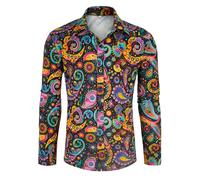Eunchaes Men's 70s disco shirt Paisley 1970s casual top retro floral long sleeved button up Vintage party costumes shirt, Z3737bk, 3XL