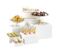 EUNEWR 6PCS Buffet Risers, Acrylic Display Box with Hollow Bottoms for Buffet Table, 6PCS Risers Cube Display Stands for Party, Wedding, and Event Decor (White)