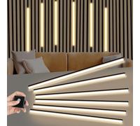 EUNEWR LED Strip for Acoustic Wall Panels, 6 x 100 CM Acoustic LED Wall Panels Lights, Black Under Cabinet Strip Lights Kit with Touch Switch, Cuttable, Dimmable, Warm White