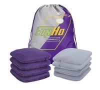 EunHo Dual Sided Cornhole Bags Set of 8 Regulation Professional, Slick and Sticky for Pro Style Corn Hole Games, All Weather Tournament Bean Bags with Carry Bag (Purple/Grey)