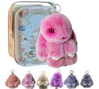 Eunmsi Bunnylulu Keychain With Exquisite Box, Bunny Lulu Keychain,Handmade Soft Bunny Pompom Charms,Cute Bunny Keychain for Women,Bunny Keychain Plush (Frost Rose Red, 15 cm)