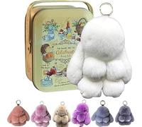 Eunmsi Bunnylulu Keychain With Exquisite Box, Bunny Lulu Keychain,Handmade Soft Bunny Pompom Charms,Cute Bunny Keychain for Women,Bunny Keychain Plush (White, 15 cm)