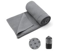Eunzel Yoga Towel,Hot Yoga Mat Towel with Grip Dots Sweat Absorbent Non-Slip for Hot Yoga, Pilates and Workout 24" x72", Dark Gray