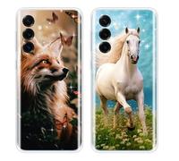 EuoDuo 2 PCS Phone Cases Compatible with Samsung Galaxy A36 5G Silicone Case Transparent Animal Art Pattern Design Shockproof Protective Soft Cover - Fox Horse