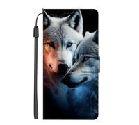 EuoDuo Compatible with iPhone 12 Mini Phone Wallet Folio Case Premium PU Leather Holster Book Magnetic Closure Protective Cover with Credit Card Holder - Two White Wolves