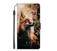 EuoDuo Compatible with Oppo A9 2020 / A5 2020 / A11X Flip Case PU Leather Phone Wallet with Pattern Design Magnetic Closure Protective Credit Card Holder Folio Cover - Brown Butterflies Fox