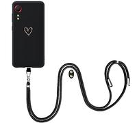 EuoDuo Compatible with Samsung Galaxy Xcover 5 Case Neck Phone Holder Detachable Lanyard Strap Black Silicone TPU Shockproof Crossbody Cover Hanging Chain - Gold Love Heart