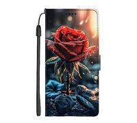 EuoDuo Compatible with Vivo Y52 5G / Vivo Y72 5G Wallet Case Premium PU Leather Phone Cover Flip Magnetic Book Protective Holster with ID Credit Card Holder - Red Rose