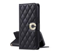 EuoDuo for iPhone 11 Pro Wallet Case PU Leather Wristlet Mobile Phone Bag Women Diamond Pattern Glitter Buckle Closure Card Holder Flip Cover - Black