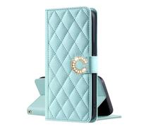 EuoDuo for iPhone 12 Mini Wallet Case PU Leather Wristlet Mobile Phone Bag Women Diamond Pattern Glitter Buckle Closure Card Holder Flip Cover - Mint Green