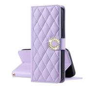 EuoDuo for iPhone 7 Plus / 8 Plus Wallet Case PU Leather Wristlet Mobile Phone Bag Women Diamond Pattern Glitter Buckle Closure Card Holder Flip Cover - Purple
