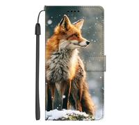 EuoDuo for Motorola Moto Edge 30 Fusion / S30 Pro 5G Wallet Phone Case PU Leather 3D Animal Pattern Flip Folio Pouch Cover with Magnetic Closure Card Holder - Fox in Winter