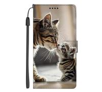 EuoDuo for Motorola Moto Edge 30 Fusion / S30 Pro 5G Wallet Phone Case PU Leather 3D Animal Pattern Flip Folio Pouch Cover with Magnetic Closure Card Holder - Cat and Baby Kitten