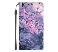 EuoDuo for Motorola Moto Edge 30 Fusion / S30 Pro 5G Wallet Phone Case PU Leather 3D Animal Pattern Flip Folio Pouch Cover with Magnetic Closure Card Holder - Cherry Blossom Snowflakes