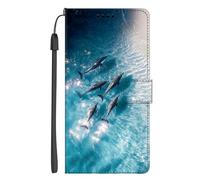 EuoDuo for Motorola Moto G06 Wallet Phone Case PU Leather 3D Animal Pattern Flip Folio Pouch Cover with Magnetic Closure Card Holder - Dolphins Starlight