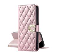 EuoDuo for Samsung Galaxy S21 Wallet Case PU Leather Wristlet Mobile Phone Bag Women Diamond Pattern Glitter Buckle Closure Card Holder Flip Cover - Rosegold