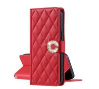 EuoDuo for Samsung Galaxy S23 Plus Wallet Case PU Leather Wristlet Mobile Phone Bag Women Diamond Pattern Glitter Buckle Closure Card Holder Flip Cover - Red