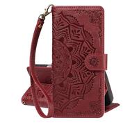 EuoDuo Phone Wallet for Honor Magic8 Pro/Magic 8 Pro Mandala Case PU Leather Magnetic Closure Folding Protective Shockproof Wrist Strap Flip Folio Cover with Card Holder, Red