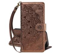 EuoDuo Phone Wallet for Honor Magic8 Pro/Magic 8 Pro Mandala Case PU Leather Magnetic Closure Folding Protective Shockproof Wrist Strap Flip Folio Cover with Card Holder, Brown