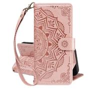 EuoDuo Phone Wallet for Samsung Galaxy A36 5G Mandala Case PU Leather Magnetic Closure Folding Protective Shockproof Wrist Strap Flip Folio Cover with Card Holder, Pink