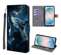 EuoDuo Wallet Case for realme 14T 5G / realme 14 5G Flip Cover PU Leather 3D Animals Pattern Phone Holster with Magnetic Closure Card Holder - Nebula Blue Wolf