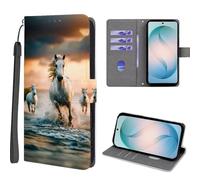 EuoDuo Wallet Case for realme 14T 5G / realme 14 5G Flip Cover PU Leather 3D Animals Pattern Phone Holster with Magnetic Closure Card Holder - White Horses