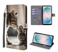 EuoDuo Wallet Case for realme 14T 5G / realme 14 5G Flip Cover PU Leather 3D Animals Pattern Phone Holster with Magnetic Closure Card Holder - Mother Cat and Kitten