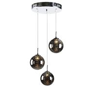 Euone_Clothes Industrial 3-Lights Globe Glass Pendant Light Cluster with Crystal Tassels Chrome Finish Glass Ball LED G4 3 Way Ceiling Hanging Lamp Villa Stairs Landing Lighting - Grey (DGY-1003)