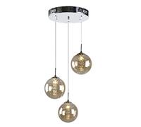 Euone_Clothes Industrial 3-Lights Globe Glass Pendant Light Cluster with Crystal Tassels Chrome Finish Glass Ball LED G4 3 Way Ceiling Hanging Lamp Villa Stairs Landing Lighting - Amber