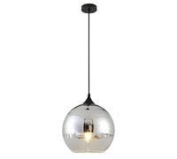 Euone_Clothes Semi-Plated Spherical Glass Pendant Light,Modern Simple Globe Ceiling Hanging Lamp, Kitchen Island Dining Room Bedroom Chandelier (Silver, 25cm)