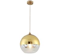 Euone_Clothes Semi-Plated Spherical Glass Pendant Light,Modern Simple Globe Ceiling Hanging Lamp, Kitchen Island Dining Room Bedroom Chandelier (Gold, 25cm)