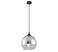 Euone_Clothes Semi-Plated Spherical Glass Pendant Light, Modern Simple Globe Ceiling Hanging Lamp, Kitchen Island Dining Room Bedroom Chandelier (Silver, 20cm) ( DGY-1004)
