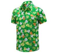 EUOW St. Patrick's Day Hawaiian Shirt for Men Irish Printed Casual Short Sleeve Button Down Beach Shirts, St. Pat's Shamrock-02, Large