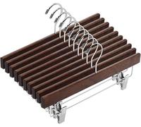 Eupako 20pcs Wooden Trouser Hangers, 35cm Skirt Coat Hangers with Clips | Solid Wood, Non-Slip Adjustable Clips, 360° Swivel Hook, Clothes Hangers for Pants, Skirts, Trousers & Bottom Wear