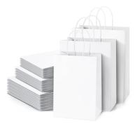 Eupako Gift Bags with Handles Assorted Sizes 75pcs White Kraft Paper Gift Bags Bulk 3 Mixed Sizes for Retail, Party, Birthday, Gift, Shopping, Business, Merchandise