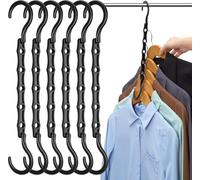 Eupako Space Saving Hangers 6 Pack Black Magic Plastic Clothes Space Savers, Multi Functional Garment Hangers for Wardrobe Organisation and Hanger Storage, Dorm Room Essentials, Reusable