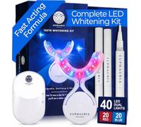 Euphauria Teeth Whitening Kit with a Rechargeable Wireless Red and Blue UV Whitening Spectrum LED Lights Accelerator Mouthpiece, a Sanitizing Travel Storage Case & Three 2 ml Whitening Gel Pen (3)