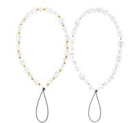 EupHHonycs 2 PCS Phone Charm Strap, Beaded Camera Wrist Strap, Pearl Beaded Keychain Decoration for Wallet Camera Phone, Anti-Lost Lanyard Wrist Chain for Women Gift