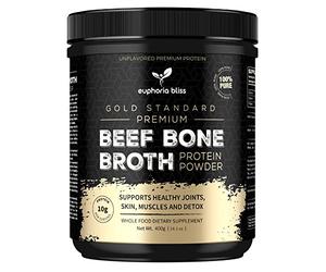 Euphoria Bliss Beef Bone Broth Powder 400g | Sweden Grass Fed | No Hormones or Additives | Unflavoured High Grade Beef Bone Broth | Halal